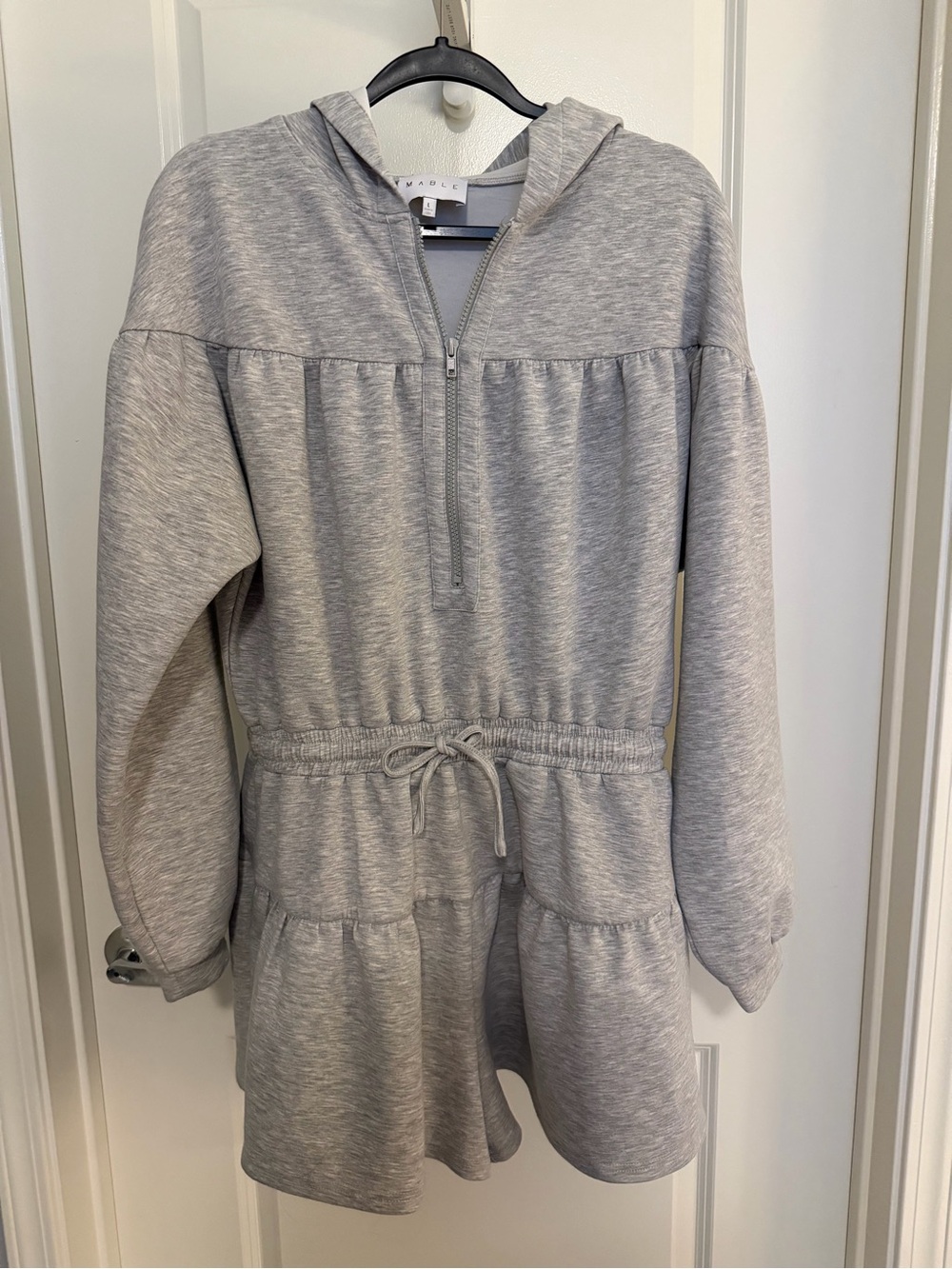 Gray Hooded Drawstring Romper - Women's Casual Jumpsuit